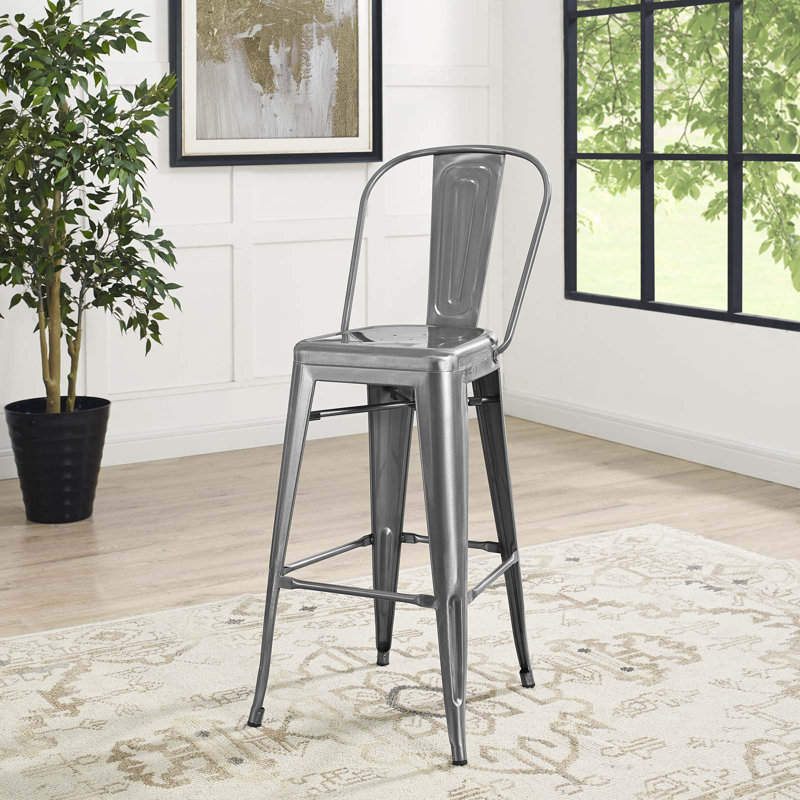 Modway Promenade Metal Bar Side Stool, Gunmetal, Bar Stool (30" Seat Height)