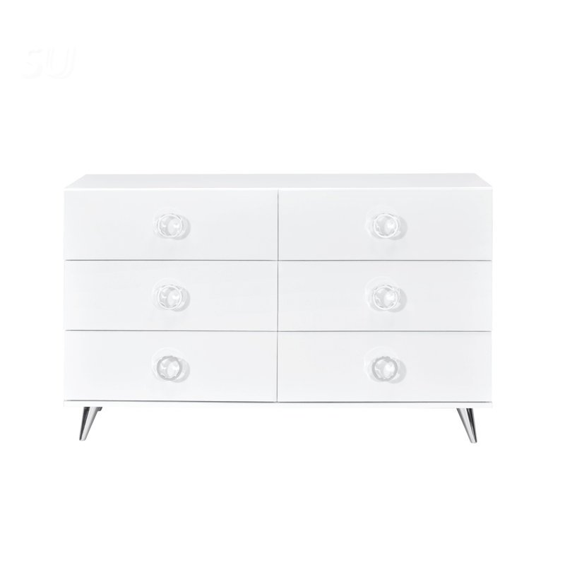 Commode Perse à finition blanche avec tiroirs spacieux et compartiments cachés pour des solutions de rangement modernes