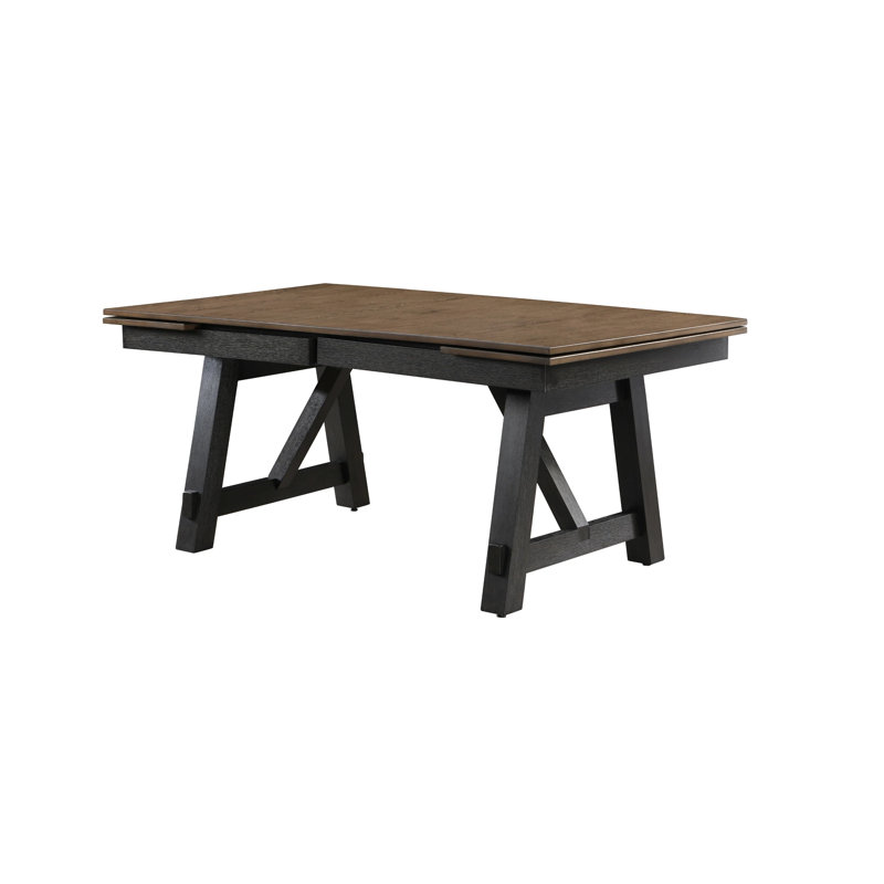 Table de salle à manger Riby, plateau de 66 à 94 pouces avec 2 feuilles, brun, bois noir anthracite, Gris anthracite, Noir
