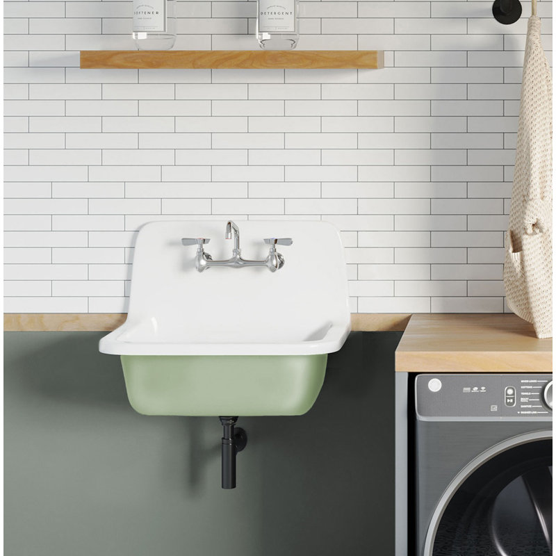 Loire 22" Cast Iron Rectangle Wall-Mounted Sink In Glossy Sage, Glossy Sage