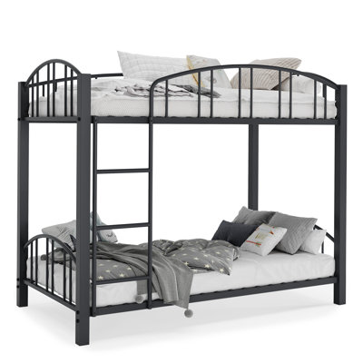 Lit superposé en métal gain de place (deux lits simples superposés) – Structure robuste en acier, barrières de sécurité arquées, échelle de sécurité, silencieux, sans sommier – Mobilier de chambre moderne pour enfants, garçons et filles