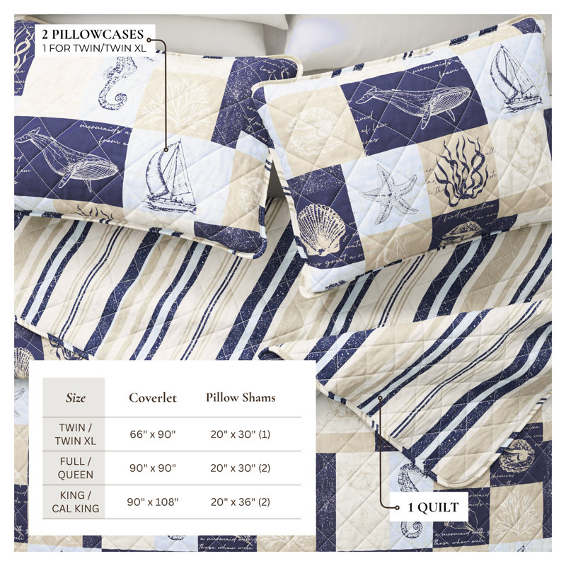Ensemble de courtepointe réversible avec taies décoratives Coastal Patchwork