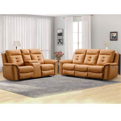Alteo 2 Piece Modern Top Faux Leather Power Reclining Living Room Set with USB Port