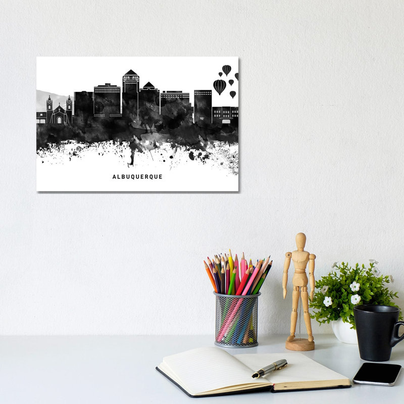 Albuquerque Skyline Black & White by WallDecorAddict - Wrapped Canvas Print, 20.32cm H x 30.48cm W x 1.91cm D
