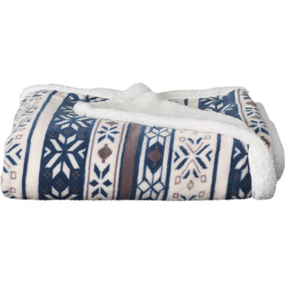 Reversible Fleece Blanket - 50-Inch x 60-Inch Machine-Washable Sherpa Throw with Snowflakes - Cozy Blanket for Couch, Chair, or Bed by Lavish Home