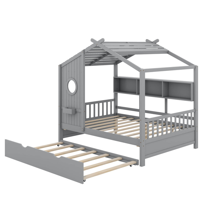 Lit maison avec lit gigogne, Grey, Lit double