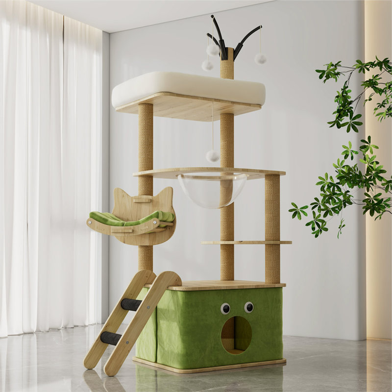 Arbre à chat 4 niveaux avec condons, perchoir, poteaux à griffer, H 64,96 po x l 15,75 po x L 21,65 po