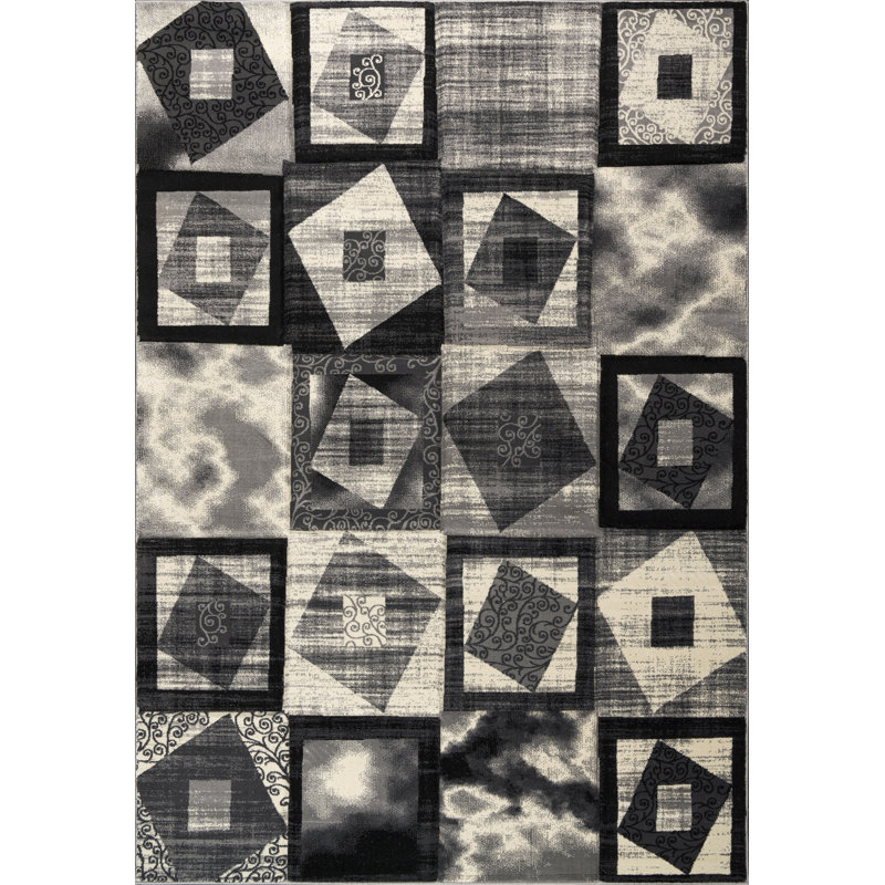 Tapis abstrait blanc / gris anthracite Tyka, Rectangle 5 pi 2 po x 7 pi 5 po