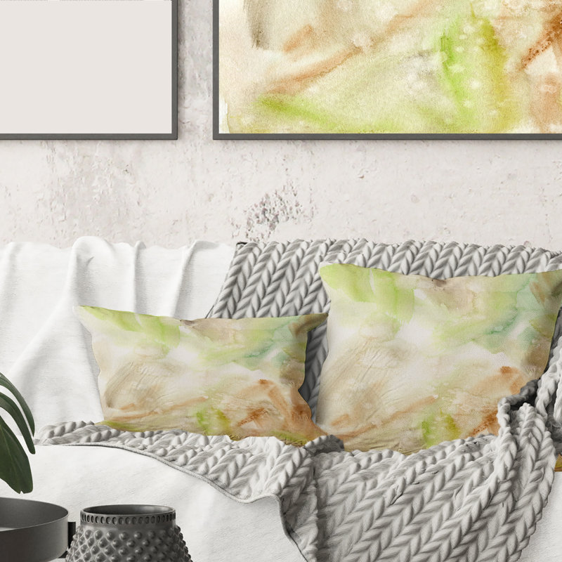 Coussin pastel abstrait à pois vert brun et beige - imprimé moderne, 16" x 16"