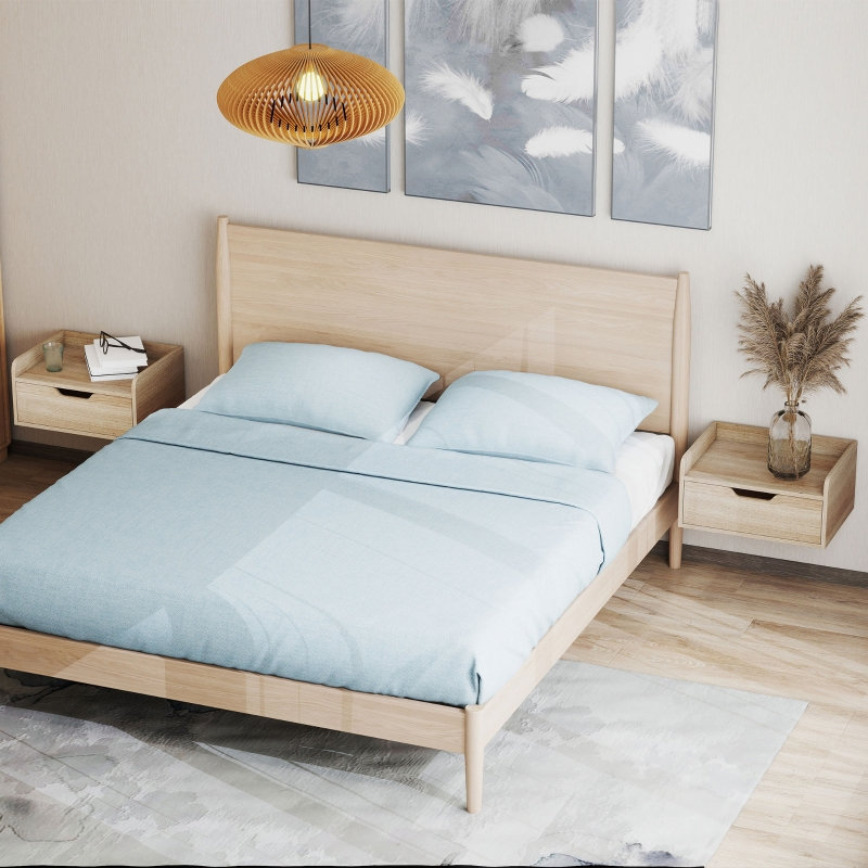 40 cm W Bedside Table, Natural Wood