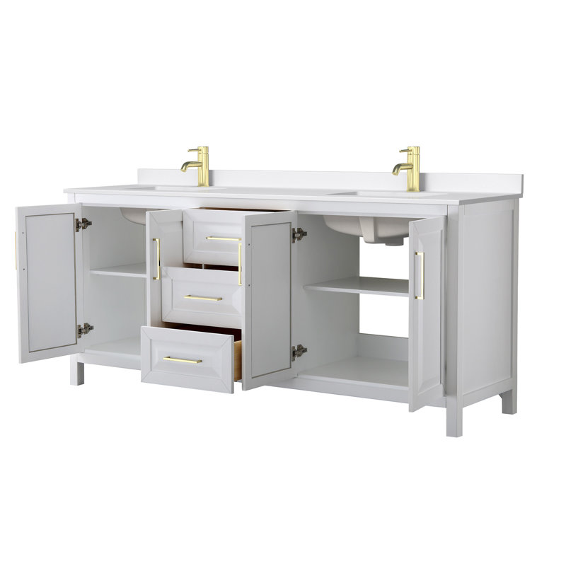 Daria 80'' W Vanity, Brushed Gold, White, White Quartz