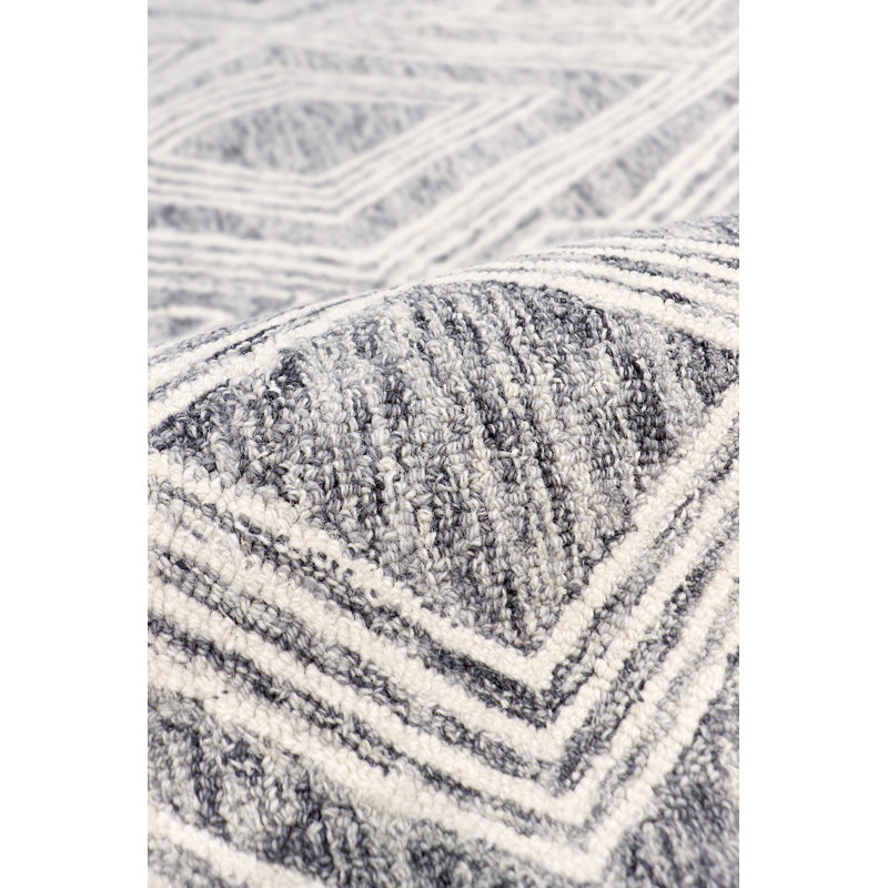 Modern Hand Tufted Geometric Area Rug in Silver / Ivory, Round 6'