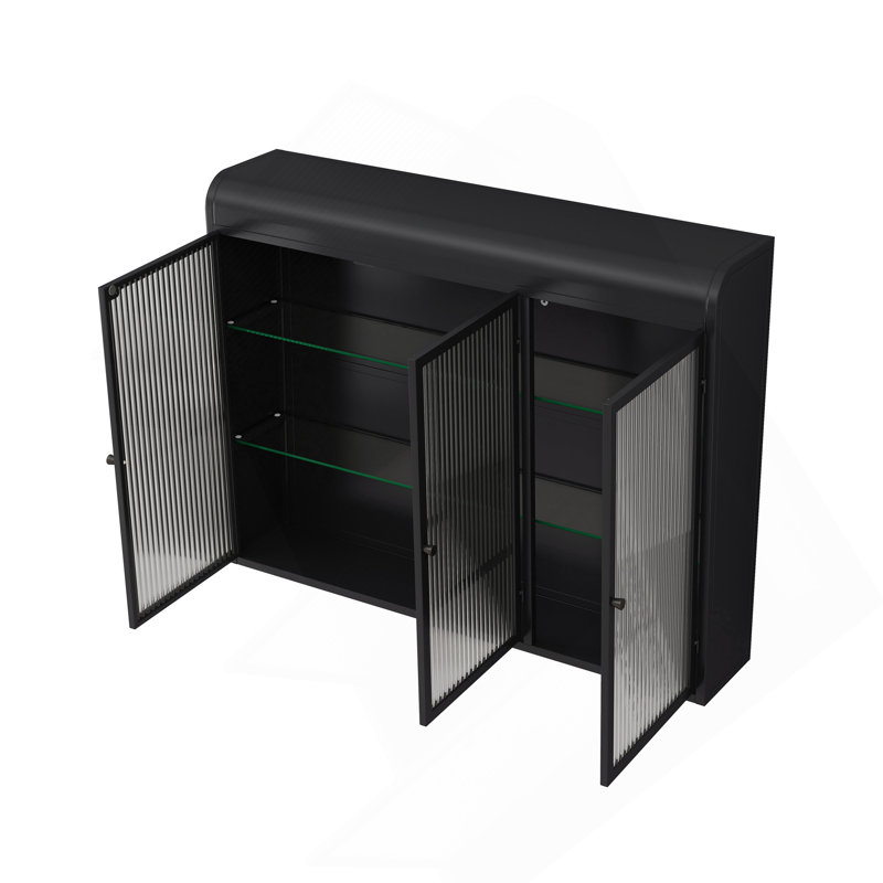 3 D Cabinet Oor Arched Wall Mounted Glass S For Kitchen, Living Room And Bathroom(Black), Black