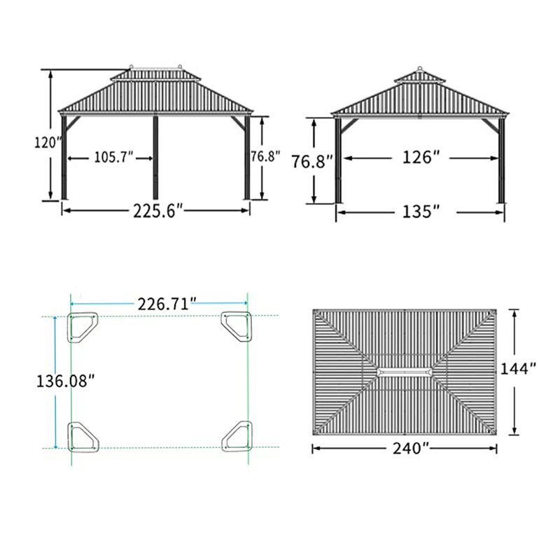 20 pi L 12 pi. D Pavillon de jardin en métal avec lumières de 48 pi