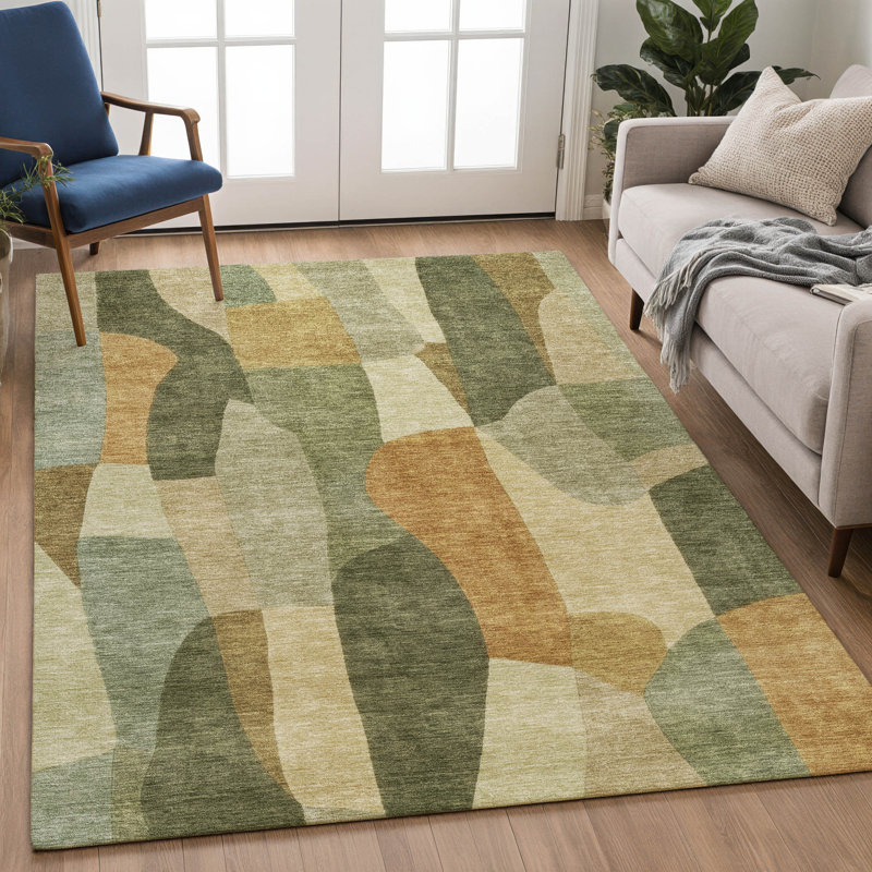Tapis abstrait lavable à la machine de qualité supérieure Mayfield AMF2376, Fougère, 8 pi x 10 pi