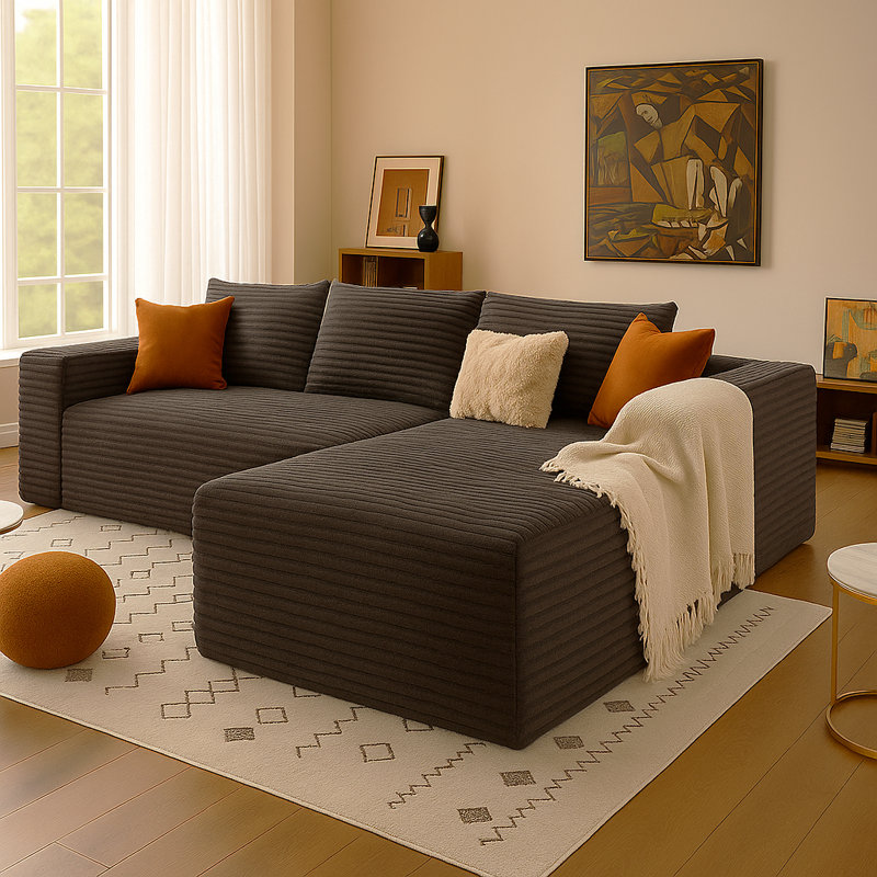 Boneless COMHOMA 105” Modular Sectional Sofa With Deep Seat,Cloud Upholstered L-Shape Couch Wide Arms Corduroy Fabric High-Density Foam Chaise Lounge For Living Room No Assembly Required