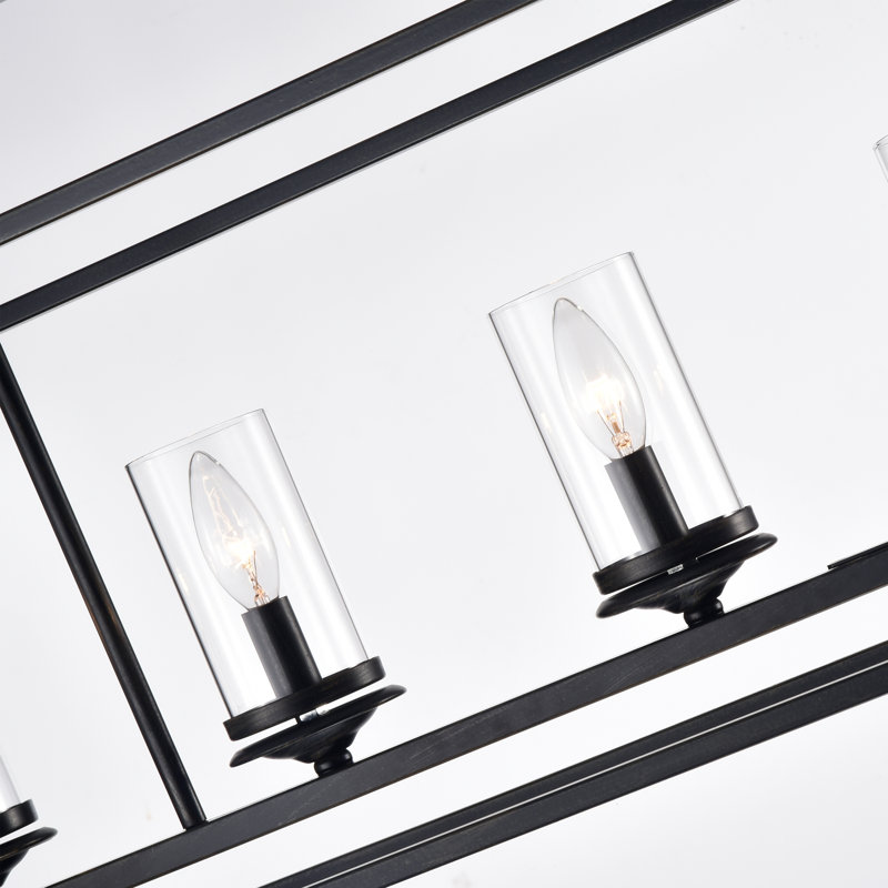 Lustre rectangulaire pour îlot de cuisine à 5 lumières Shevin, Noir brossé