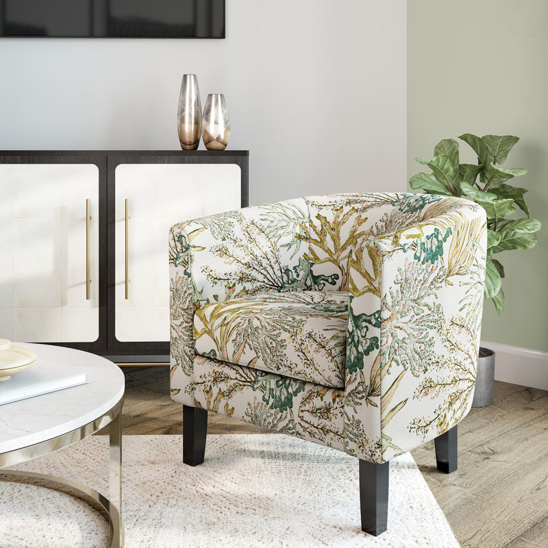 Fauteuil demi-tonneau de 26,77 po Munson, Vert / polyester corail