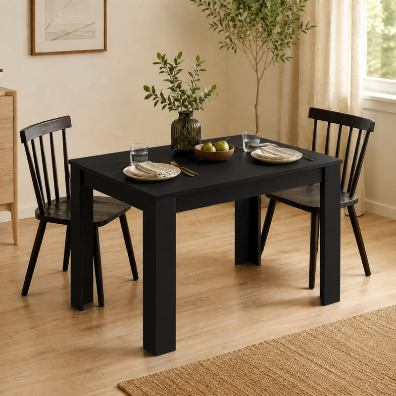 Melamine Dining Table with Chunky Legs for Kitchen Dining Room Furniture, 120cm, Black