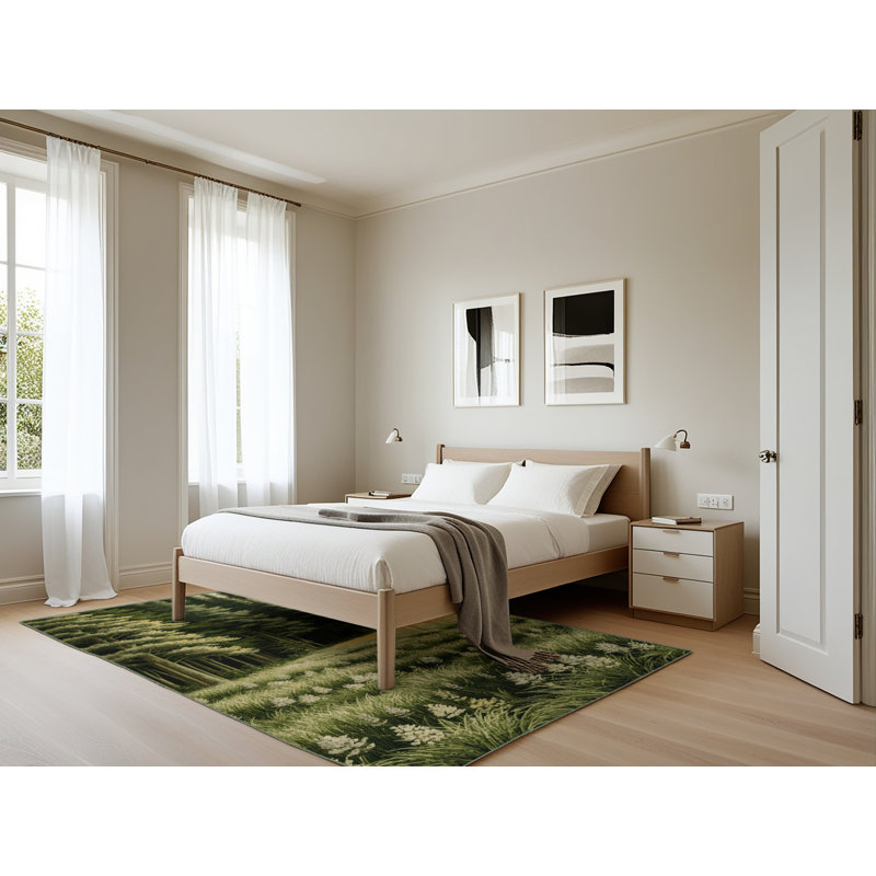 Machine Washable Nature Green Area Rug, Rectangle 5' x 7'