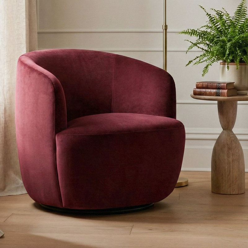 Petit fauteuil d'appoint pivotant en velours de 27 po de largeur, Burgundy
