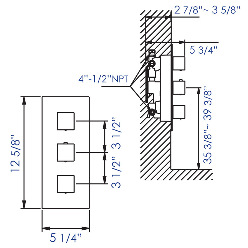 Mélangeur de douche thermostatique carré, Nickel brossé