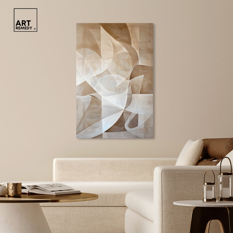 Large Beige and White Abstract Canvas Wall Art