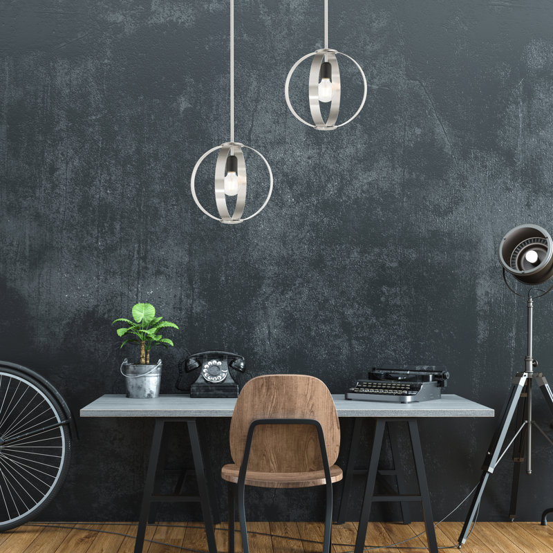 Luminaire suspendu simple à 1 lumière Maubray, Nickel brossé / noir