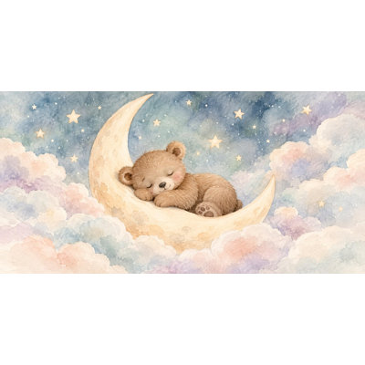 Moon Bear Wallpaper Mural, Peel and Stick Kids Room Wall Mural, Watercolor Sleepy Animals Nursery Wallpaper