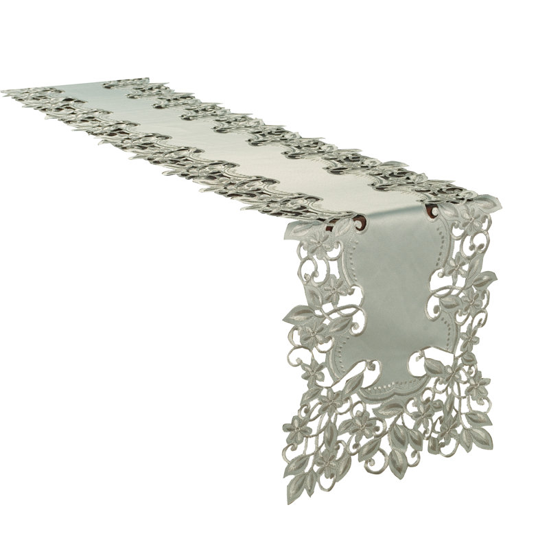 Alvina Gray Table Runner with Elegant Embroidery & Cutout Detailing – Perfect Christmas Decor & Gift