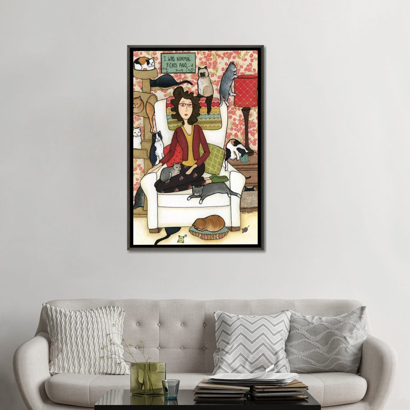 « Three Cats ago » par Jamie Morath-impression, H 48 po x l 32 po x P 1,5 po, Toile avec cadre gris, Pas de tapis