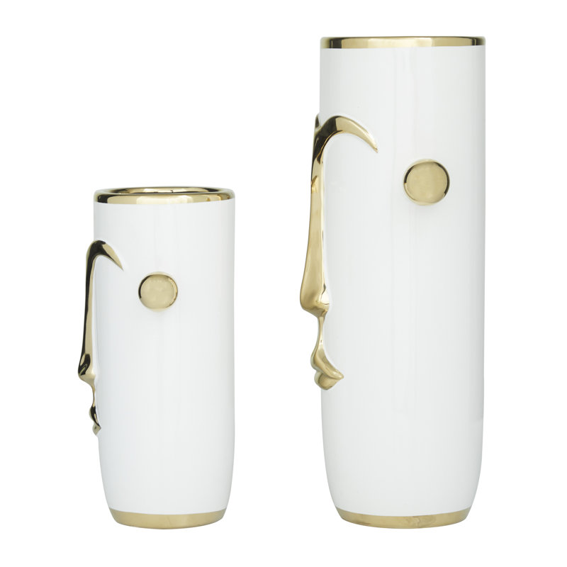 Austen Stoneware Table Vase, White/Gold