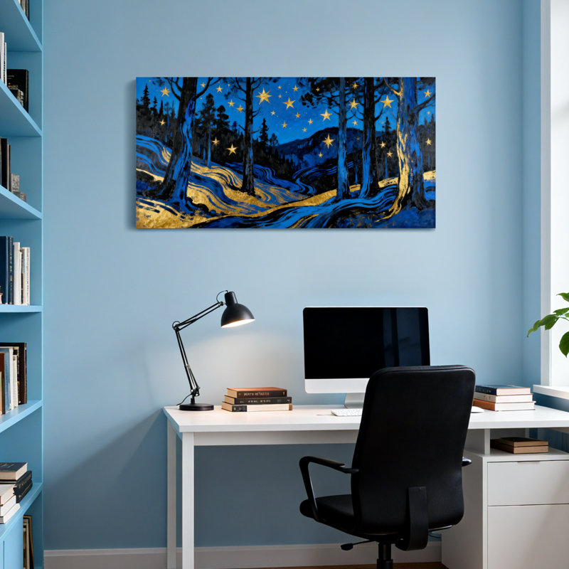 «Nautical & Beach Starry Night Forest Landscape», reproduction d'art, H 20 po x l 40 po
