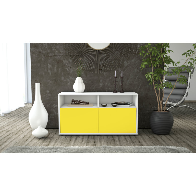 Odum 92cm W Chest of Drawers, High gloss white/Yellow