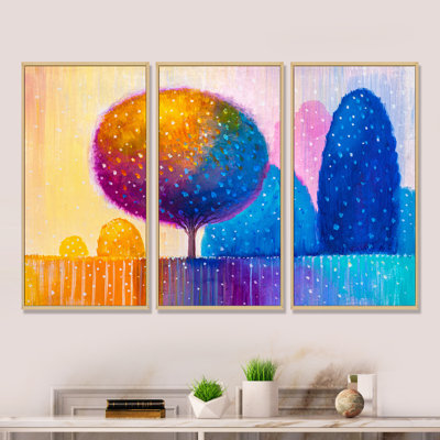 "Colorful Ornamental Trees" - 3 pièces, cadre flottant, impression sur toile