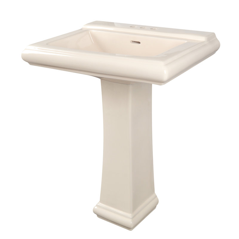 Apex 34" Tall Rectangular Vitreous China Pedestal Bathroom Sink with Overflow, Centerset Faucet, Bone