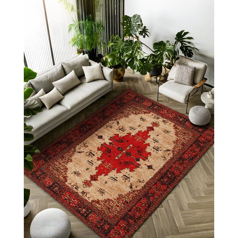 Tapis en coton à imprimé machine beige marocain Strawbridge, Rond 2 pi 8 po