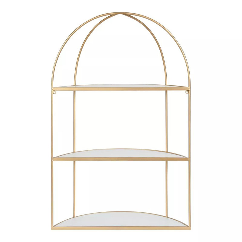 21" X 32" Tiered Decorative Wall Shelf White/Gold - Modern Metal Floating Shelf With Open Storage