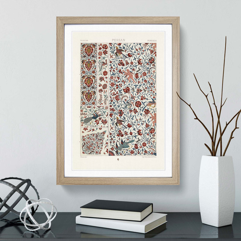 Persian Flowers & Birds Pattern by Albert Racinet - Picture Frame Painting Print, 65cm H x 48cm W x 2cm D, Oak Framed