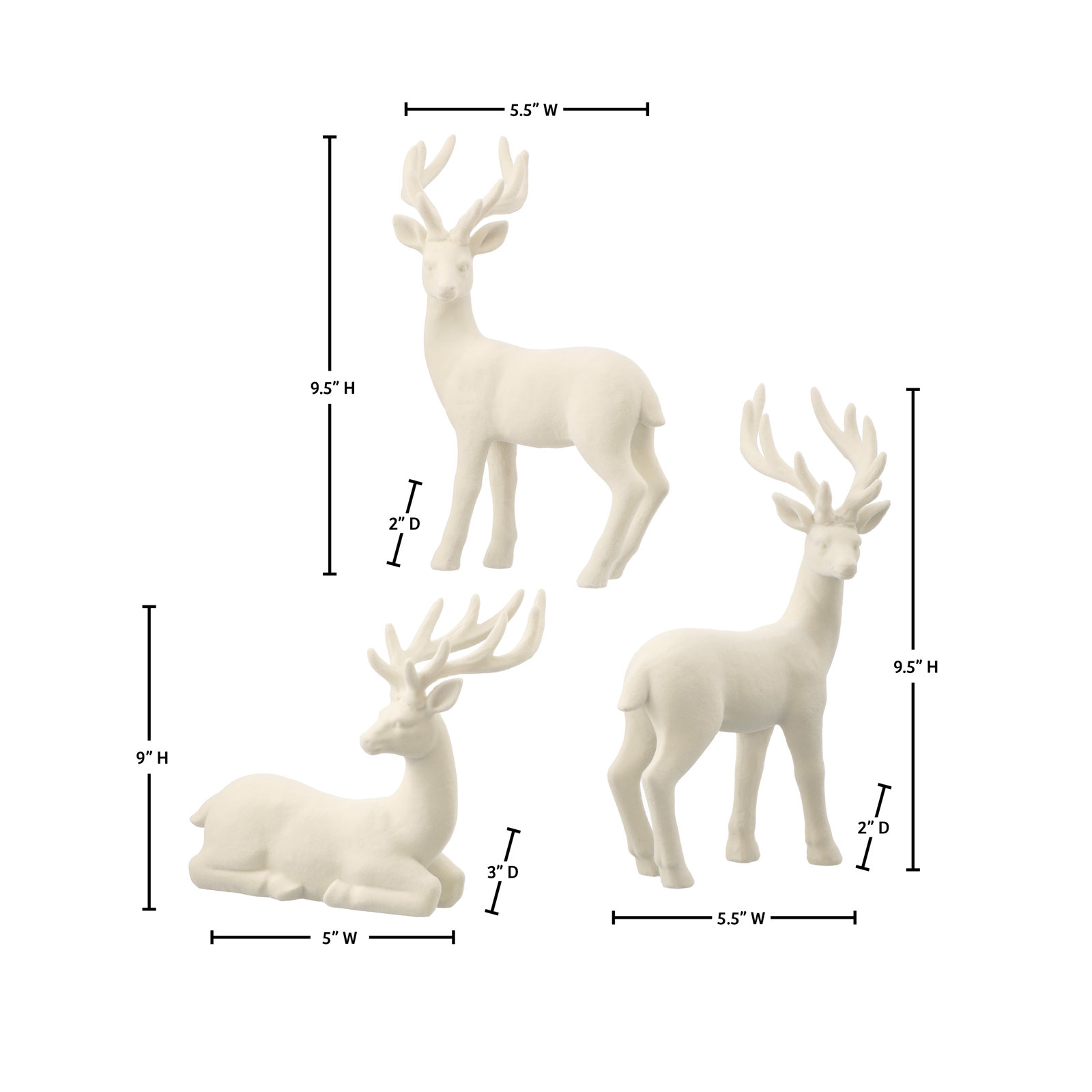 5-9.5" Resin Flocked Deer Set of 3