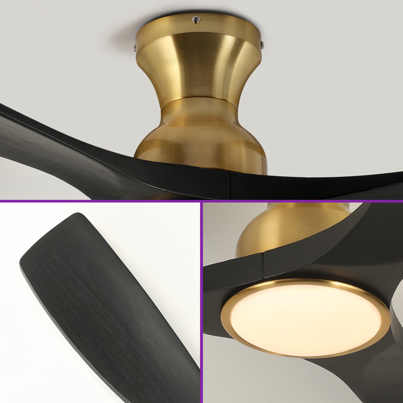 Ventilateur de plafond à intensité variable 52 po avec lumières et télécommande CCCC Karlena, Gold with Midnight Blade