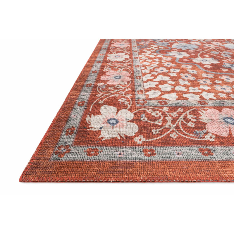 Tapis tissé à motif rouge pastel, Rectangle 4 pi 11 po x 9 pi 10 po