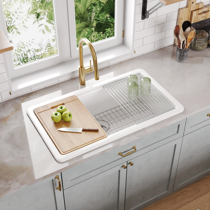 DeerValley Fireclay Workstation Kitchen Sink 33" Large Single Bowl Undermount/Drop-in Kitchen Sink with Accessories