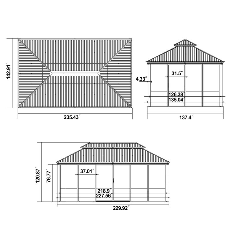 20' W x 12' D Polycarbonate Sunroom Hardtop Gazebo