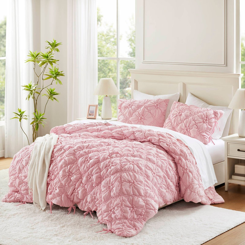 3PCS Full/Queen Comforter Set, Full/Queen Sheet Set + 2 Additional Pieces, Pink