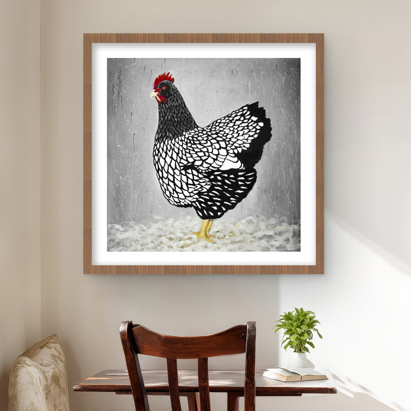 Poule Wyandotte noire et blanche - décor de plumes