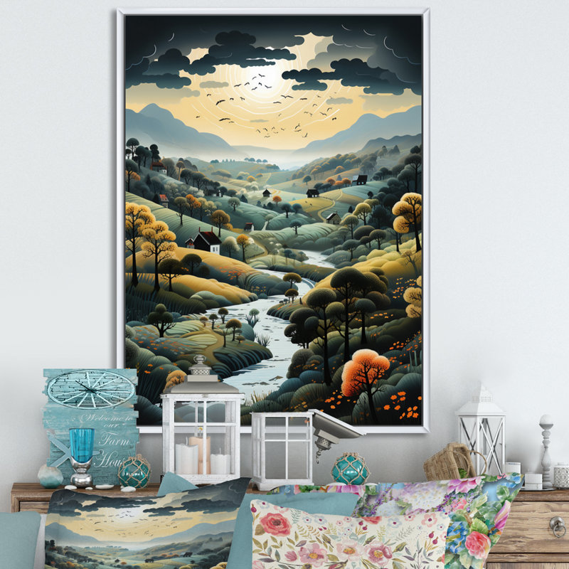«Whitehurst Countryside Misty Morning An I», reproduction, H 20 po x l 12 po x P 1 po, Cadre flottant blanc