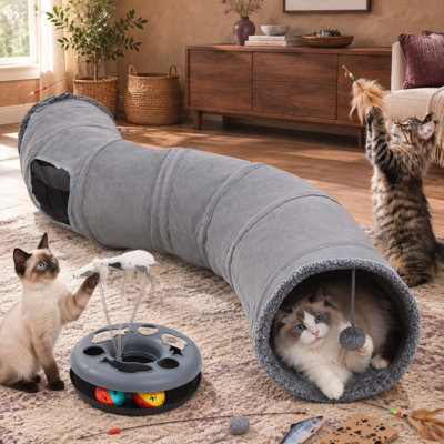 Ce tunnel froissé pliable 6 en 1 intègre une balle de course interactive à rouleaux, conçue comme un tube d'enrichissement, d'exercice et de cache-cache pour les chats adultes qui s'ennuient et comme un jouet d'intérieur pour chatons.