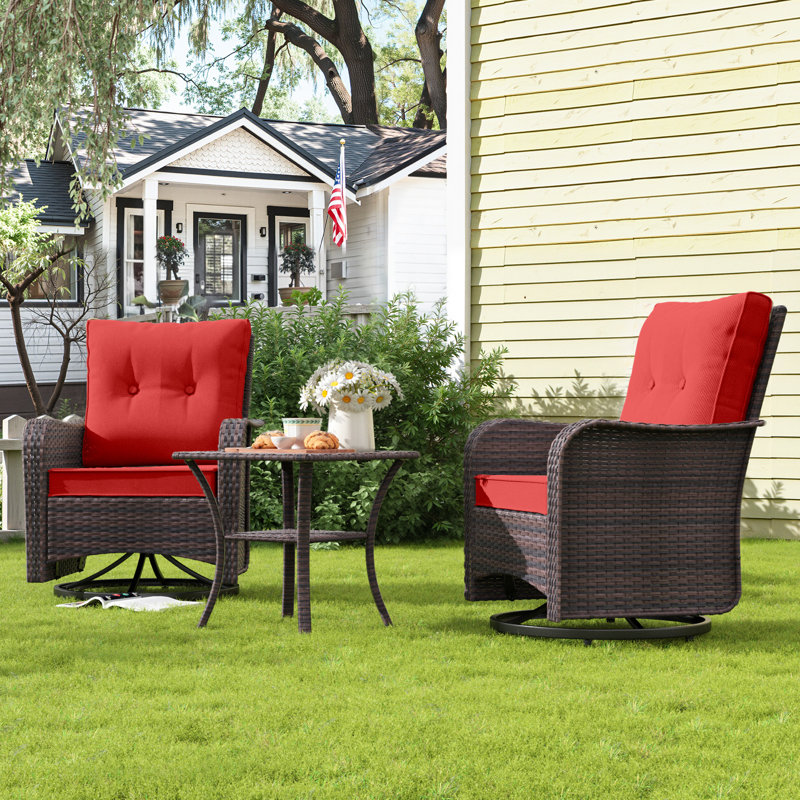  Imalai Outdoor Rocking Swivel Rattan Chair Set Removable Cushions & Coffee Table, Red