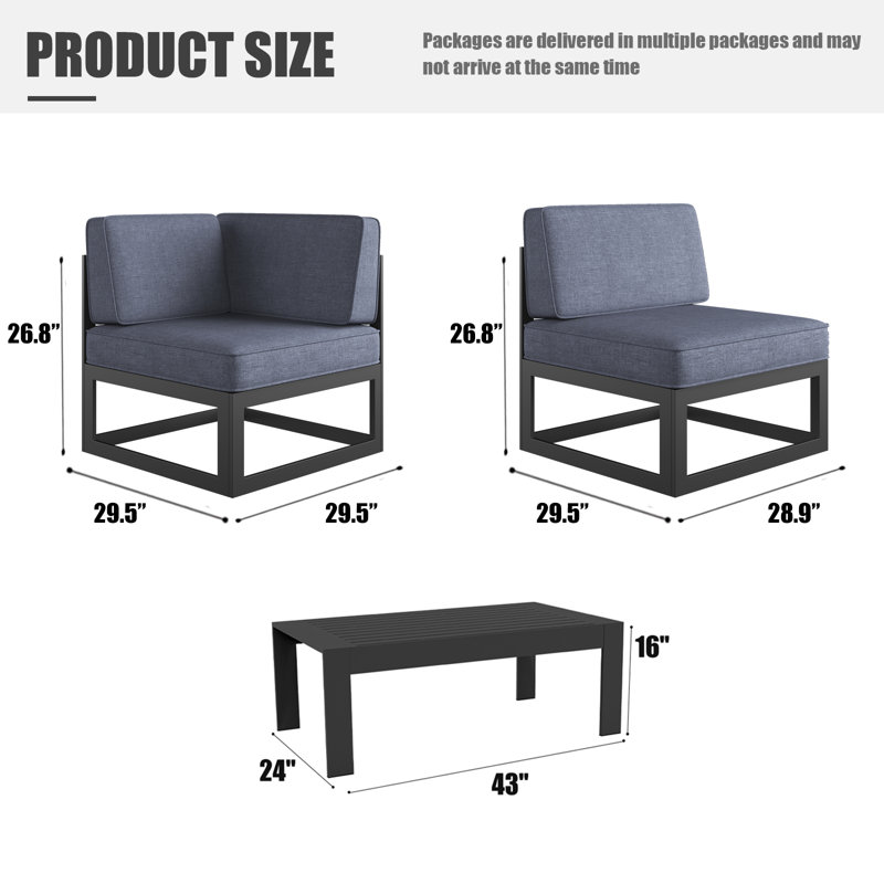 6 - Piece Outdoor Modular Sectional Set with Coffee Table, Navy Blue